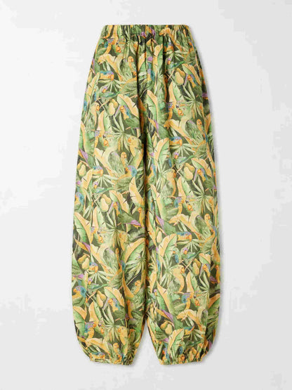 Exquise Tropische Papegaai Print Ruffle Top & Lantaarn Broek Twee-delige Set