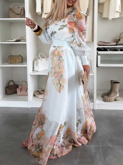 Elegante Doorzichtige Bloemenprint Top & Rok Twee-Delige Set