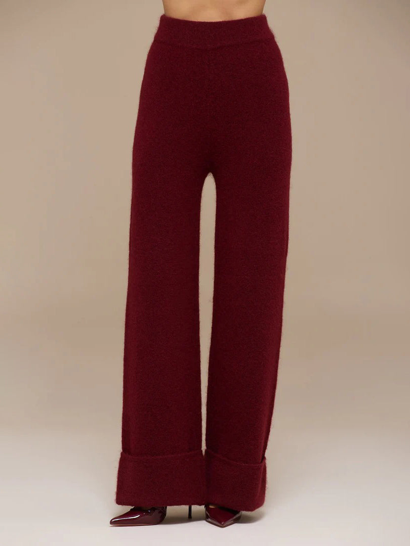 Elegante Flared Mouw Gebreide Top En Broek Tweedelige Set