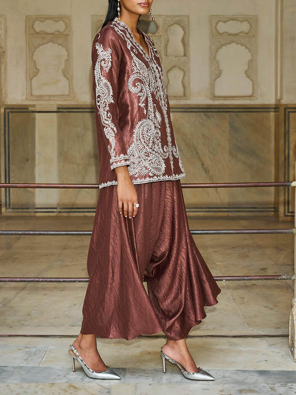 Uniek Paisley Patroon V-Hals Losse Top En Geplooide Harem Wijde Pantalon Set