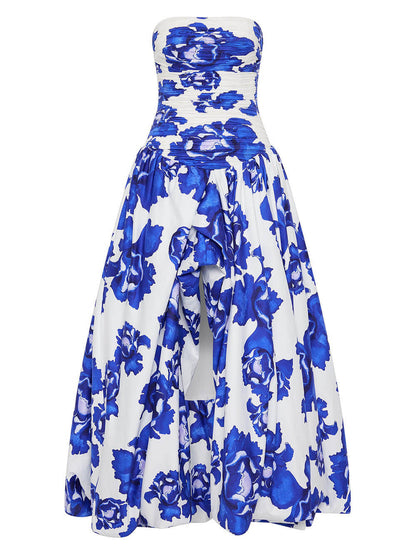 Elegant Perfect Moment Bloem Off-Shoulder Gerimpelde Bodice Drapé Bubble Hem Maxi Jurk