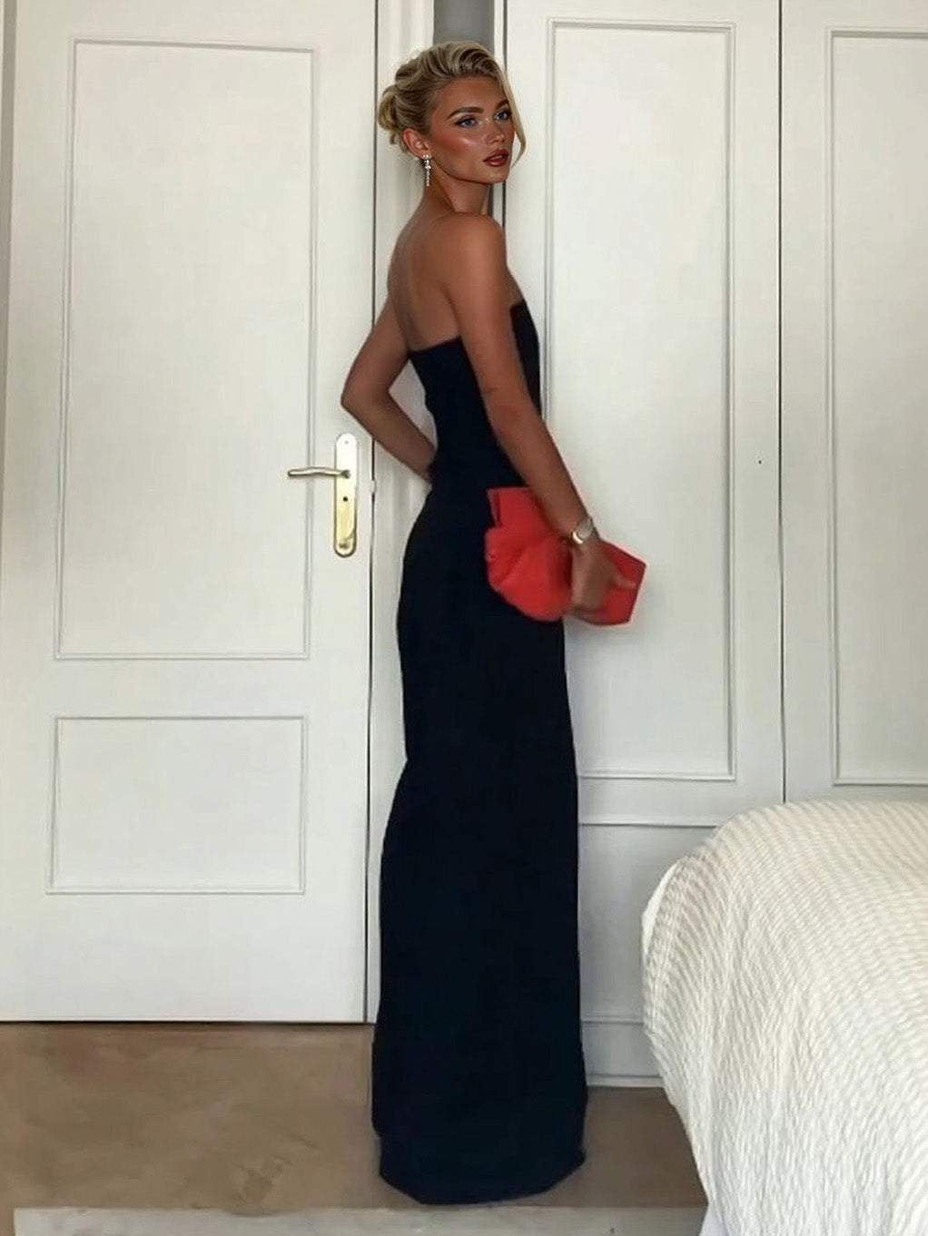 Elegante Strapless Plissé Wijdbenige Jumpsuit