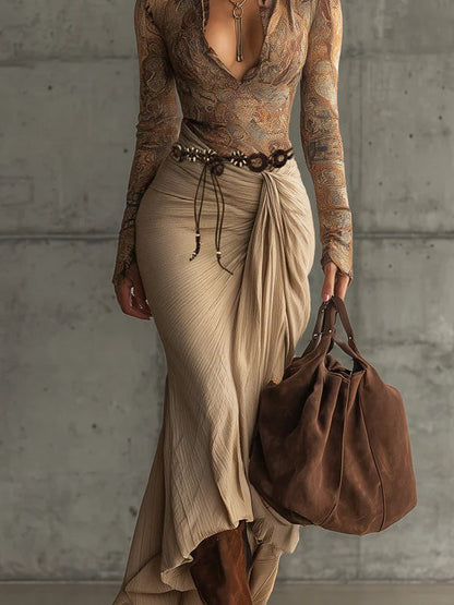 Retro Print Top En Rok Twee-delige Set