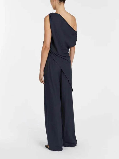 Casual Asymmetrische Twist Detail Top Linnenmix Broek Set