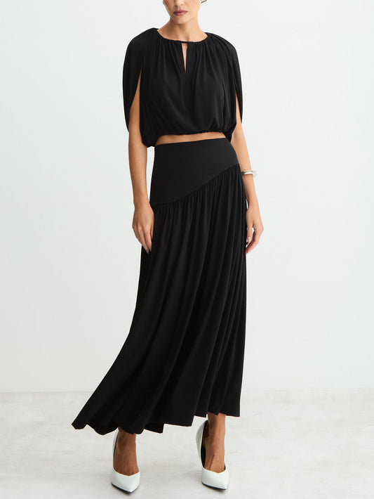 Sexy Gerimpelde Crop Top & Vloeiende Maxi Rok Set