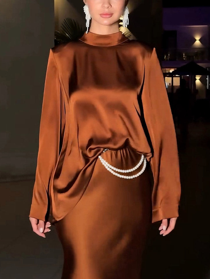 Elegante Satijnen Top En Rok Twee-delige Set