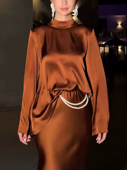 Elegante Satijnen Top En Rok Twee-delige Set