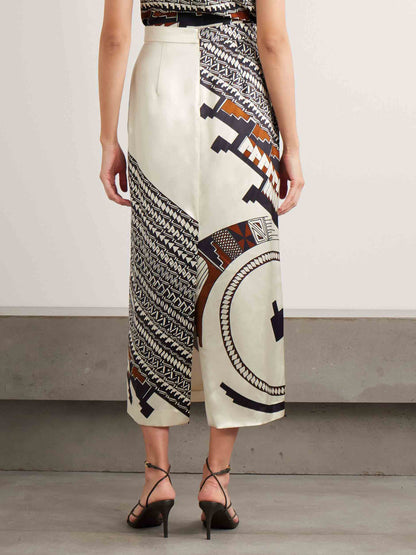 Geometrische Print Satijnen Crop Top & Midi Rok Twee-delige Set
