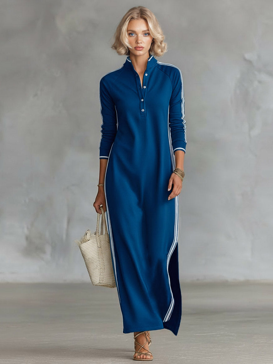 Sportieve Chic Maxi-jurk met Gestreepte Bies