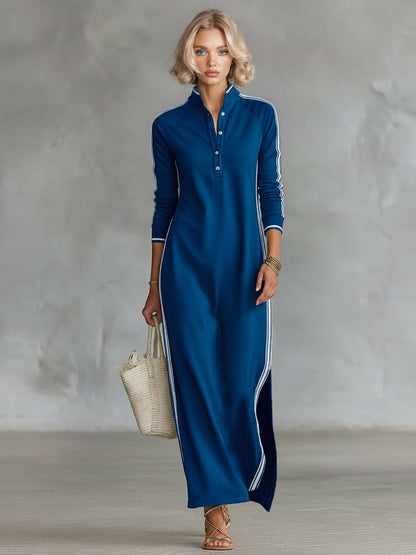 Sportieve Chic Maxi-jurk met Gestreepte Bies