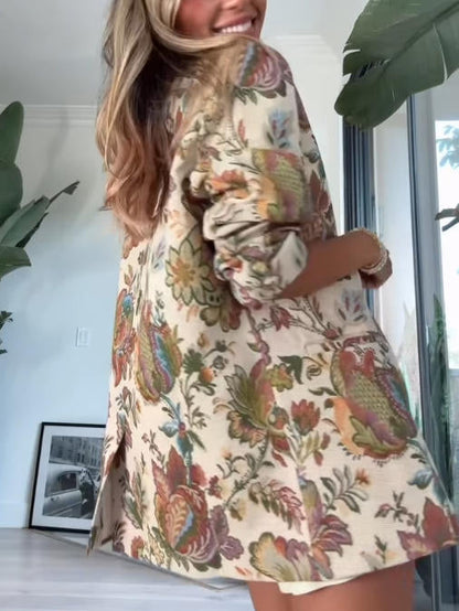 Exquise Retro Bloemenprint Oversized Pak Shorts Set