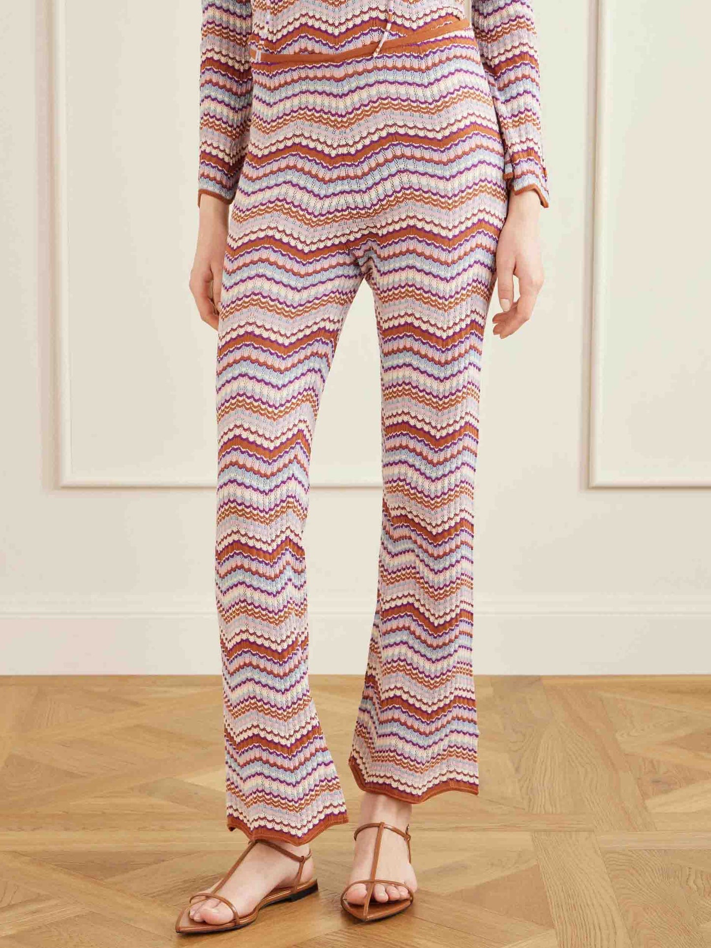 Casual Zigzag Streep Gebreid Twee-Delig Set
