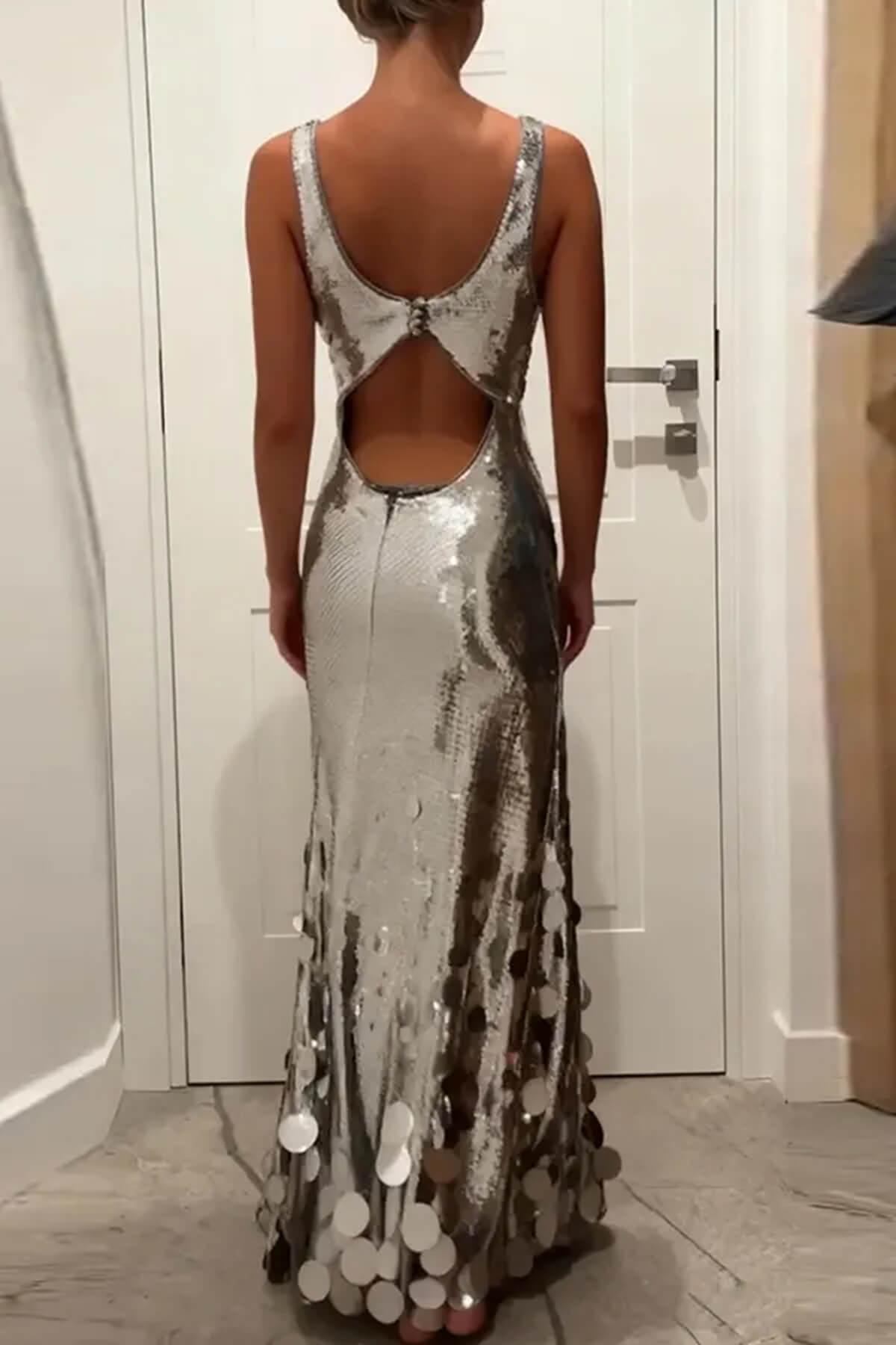 Exquise Feest Tips Pailletten Ongelijkmatige Ronde Franje Zoom Rug Uitsnijding Tank Maxi Jurk