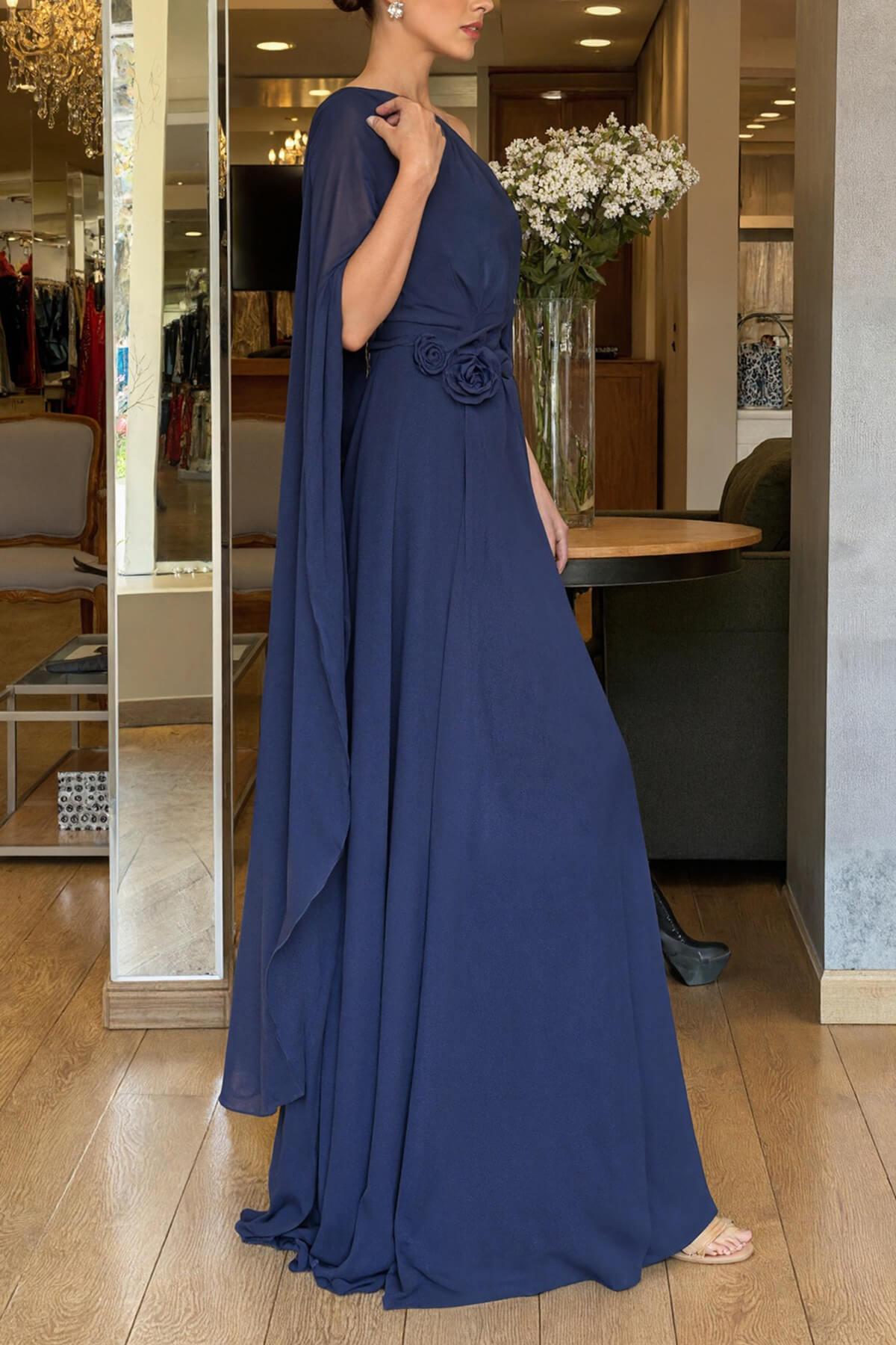 Elegante Chiffon Maxi Jurk met Één Schouder voor Feesten