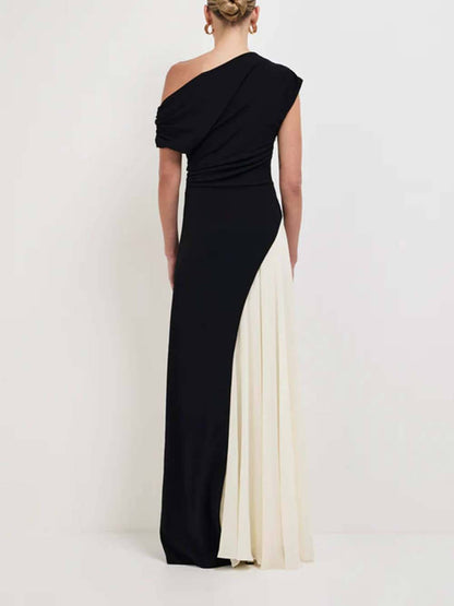 Elegante Asymmetrische Off-Shoulder Plissé Maxi Jurk