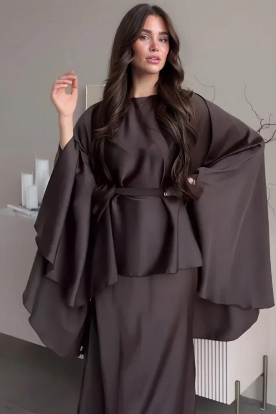Modieuze Ronde Hals Onregelmatige Batwing Mouw Top Slim-Fit Maxi Rok Set