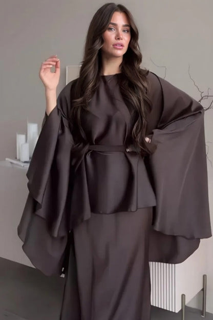 Modieuze Ronde Hals Onregelmatige Batwing Mouw Top Slim-Fit Maxi Rok Set