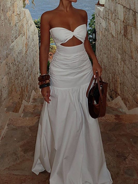 Sexy Strandstijl Tube Top Hollow Maxi Jurk