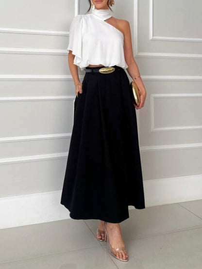 Elegante Asymmetrische Kraag Shirt & Rok Twee-Piece Set