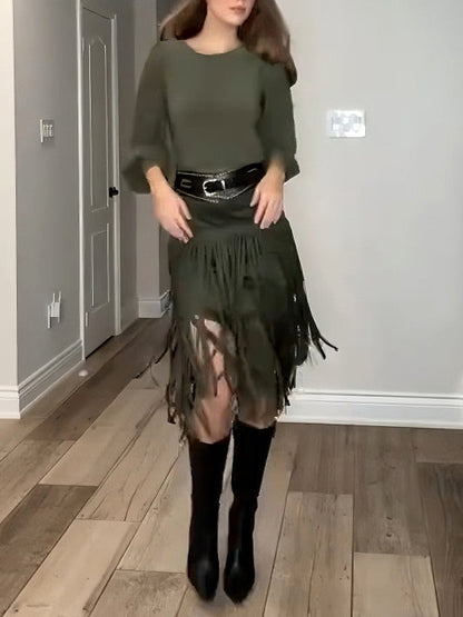 Elegante Hoge Taille Franje Rok Twee-delige Set