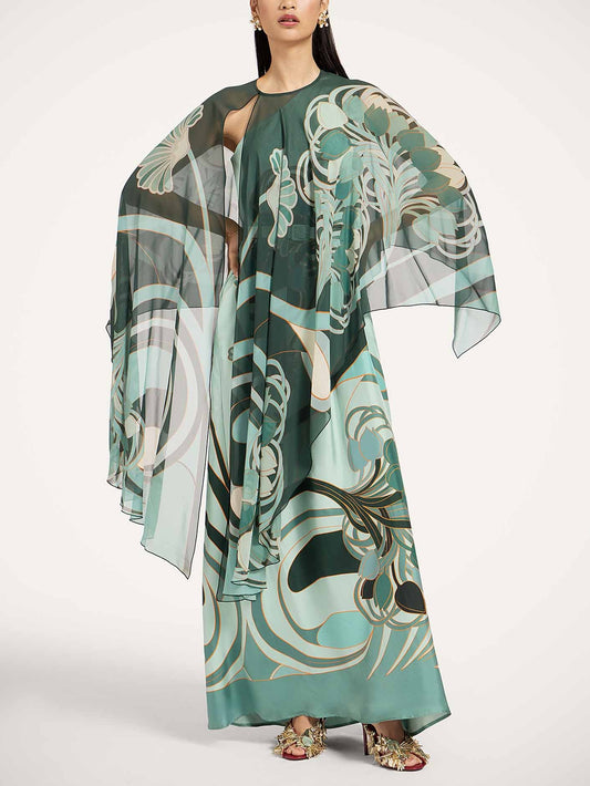Unieke Art Nouveau Geprinte Tulle Sjaal Jurk Set