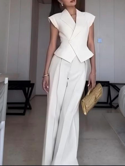 Casual Colbert Mouwloos Top met Tailleband