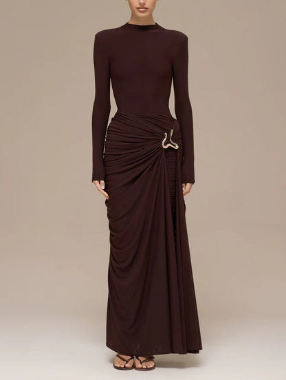 Elegante Hoge Hals Jumpsuit En Rok Twee-Delige Set