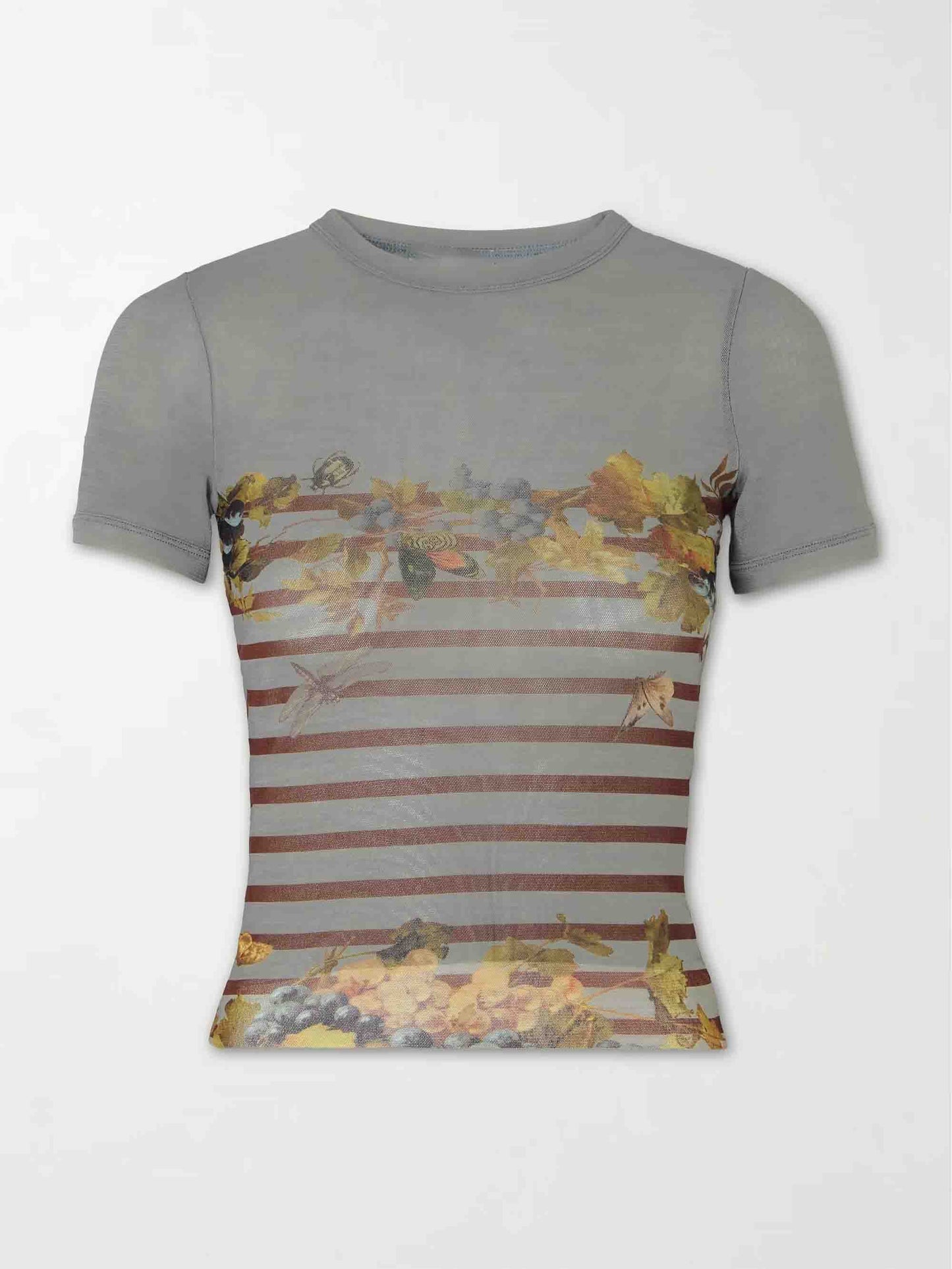 Artistieke Bloemenstreep Mesh Top & Midi Rok Twee-delige Set