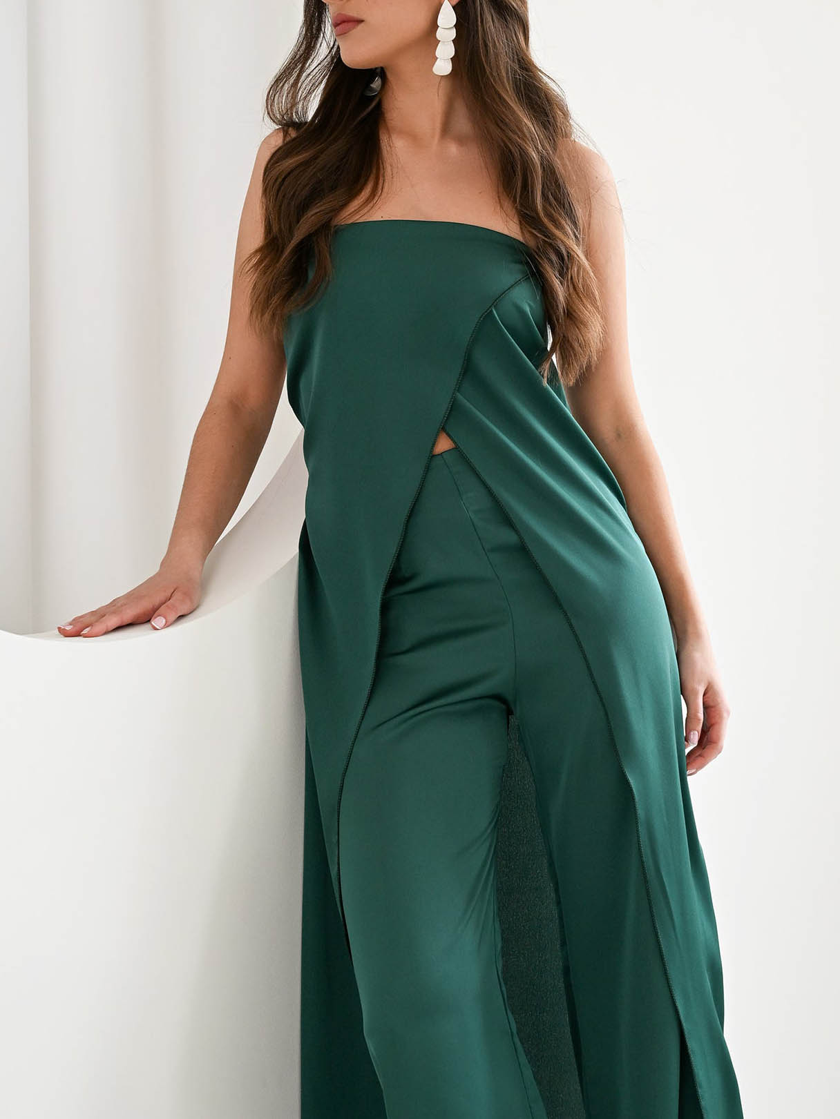 Elegante Strapless Satijnen Top & Broek Twee-delige Set