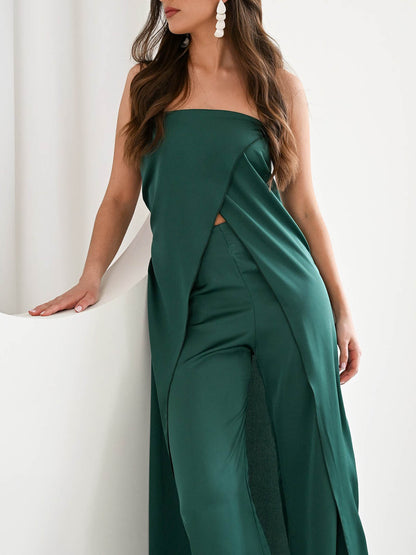 Elegante Strapless Satijnen Top & Broek Twee-delige Set