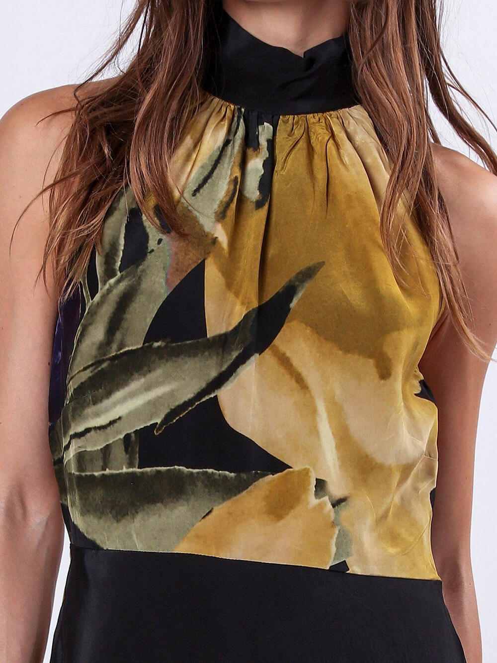 Unieke Gele Bloemenprint Rechte Maxi Jurk