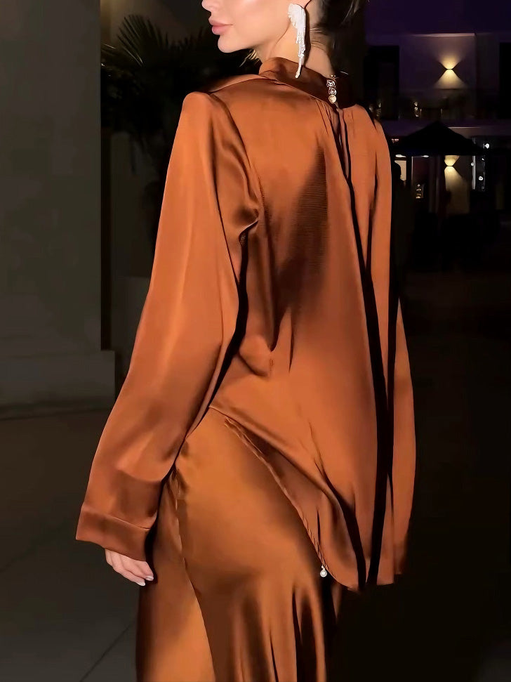 Elegante Satijnen Top En Rok Twee-delige Set
