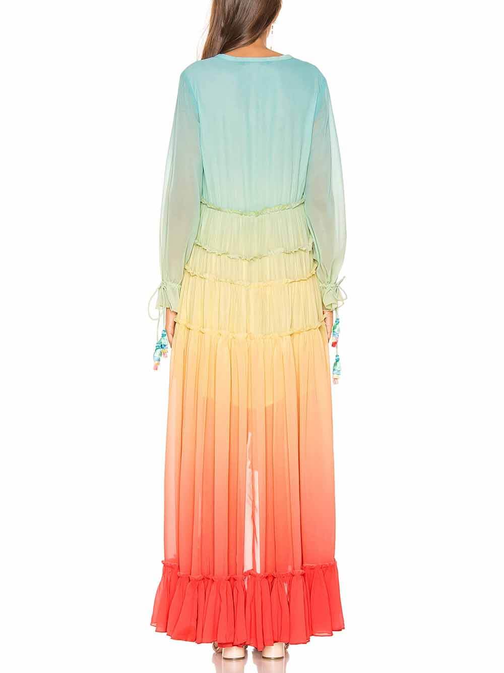 Unieke Gradient Print Bohemian Regenboog Tiered Maxi Jurk