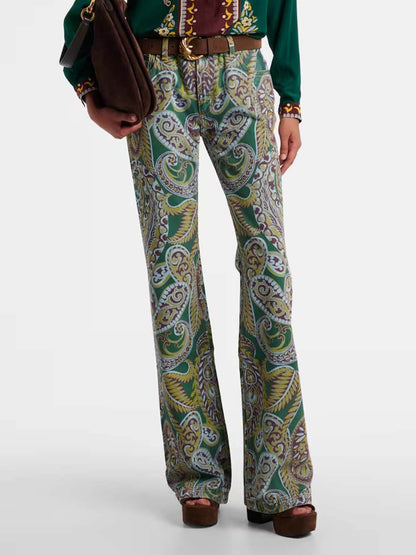 Delicate Bloemige Plissé Chiffon Blouse High-Waist Rechte Broek Set