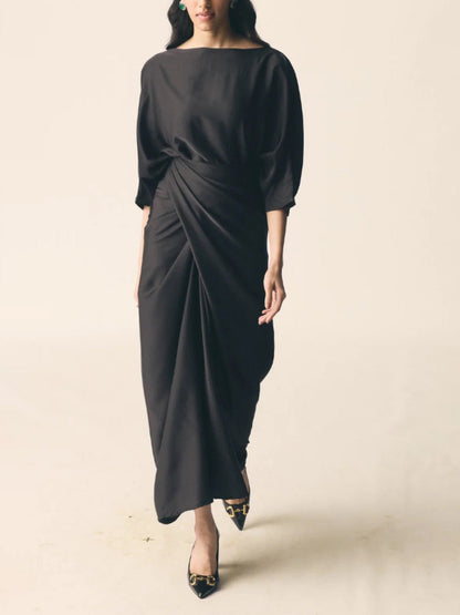 Elegante Plissé Lange Jurk Twee-delig Set