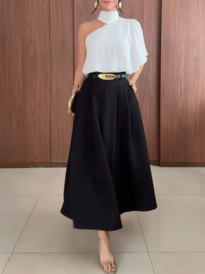 Elegante Asymmetrische Kraag Shirt & Rok Twee-Piece Set