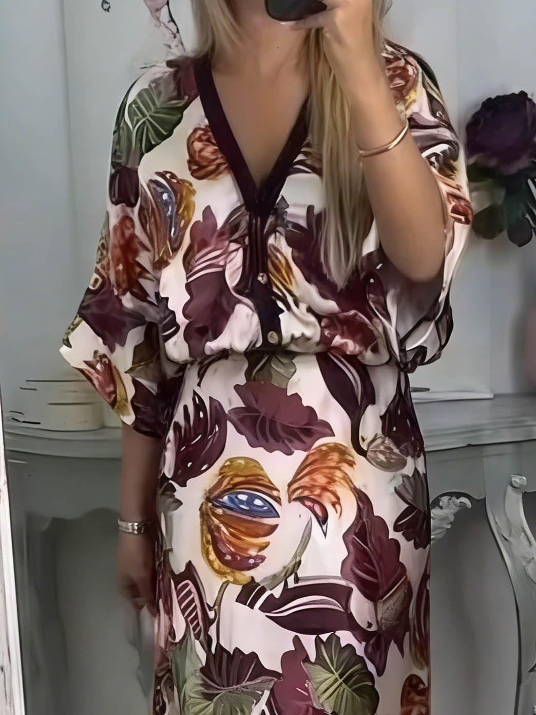 Retro Jungle Palm Leaf Satijnen Print Rok