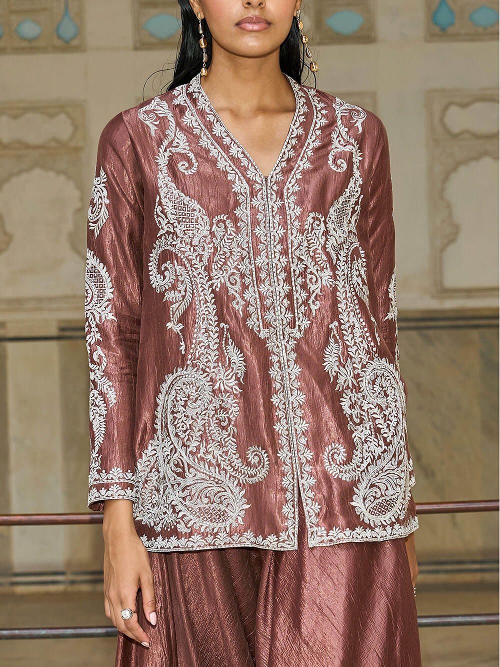 Uniek Paisley Patroon V-Hals Losse Top En Geplooide Harem Wijde Pantalon Set