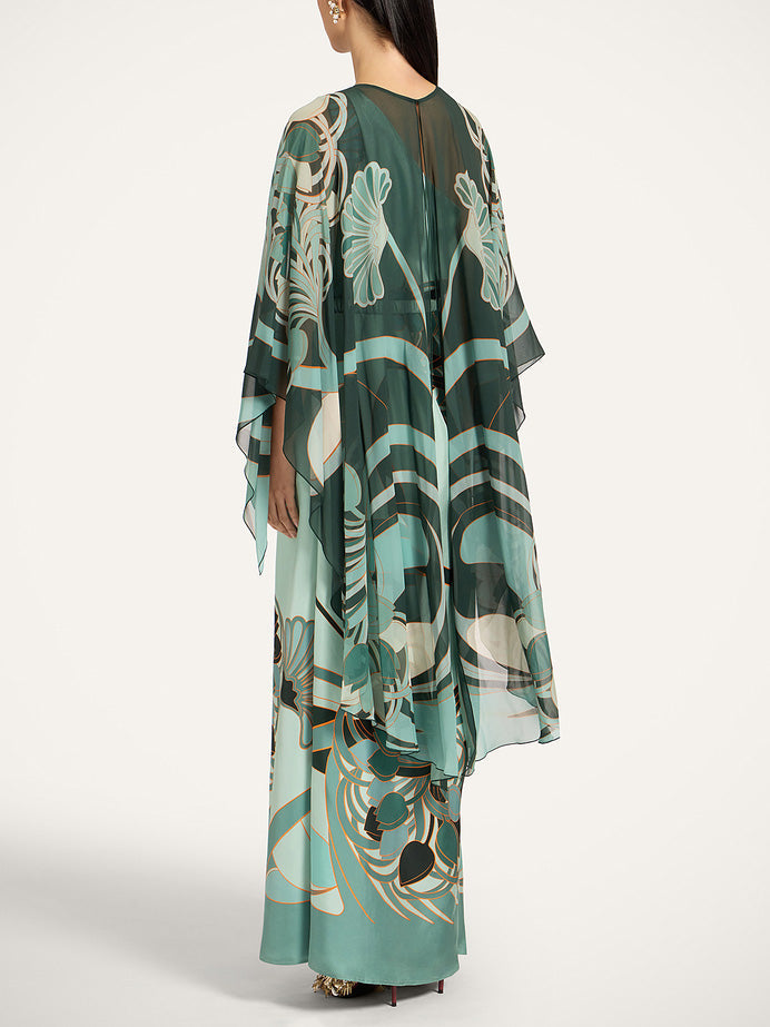 Unieke Art Nouveau Geprinte Tulle Sjaal Jurk Set