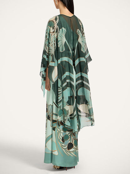Unieke Art Nouveau Geprinte Tulle Sjaal Jurk Set