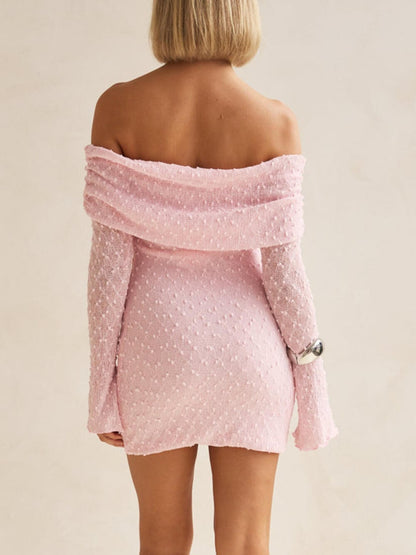 Zomer Boucle Brei Off-The-Shoulder Halslijn Prom Mini Jurk