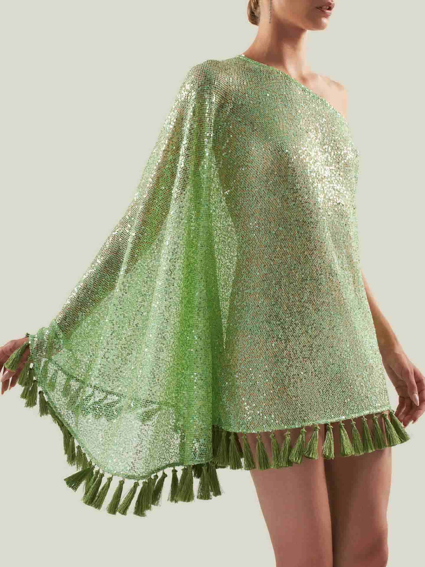 Elegante Eén-Schouder Pailletten Franje Top & Flared Broek Twee-Delige Set