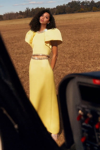 Exquise Top met Pofmouwen en Maxi Rok met Split