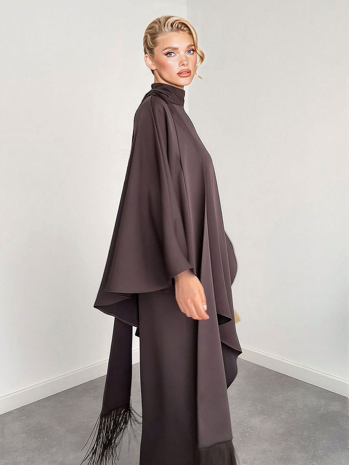 Elegante Hoge Hals Drapé Top En Wijde Broek Set