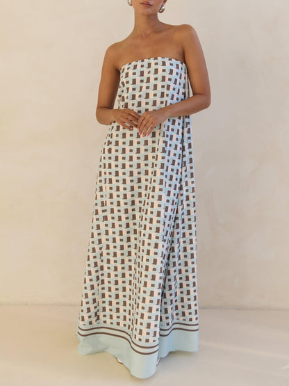 Exclusieve Geometrische Print Off-Shoulder A-Lijn Maxi Jurk