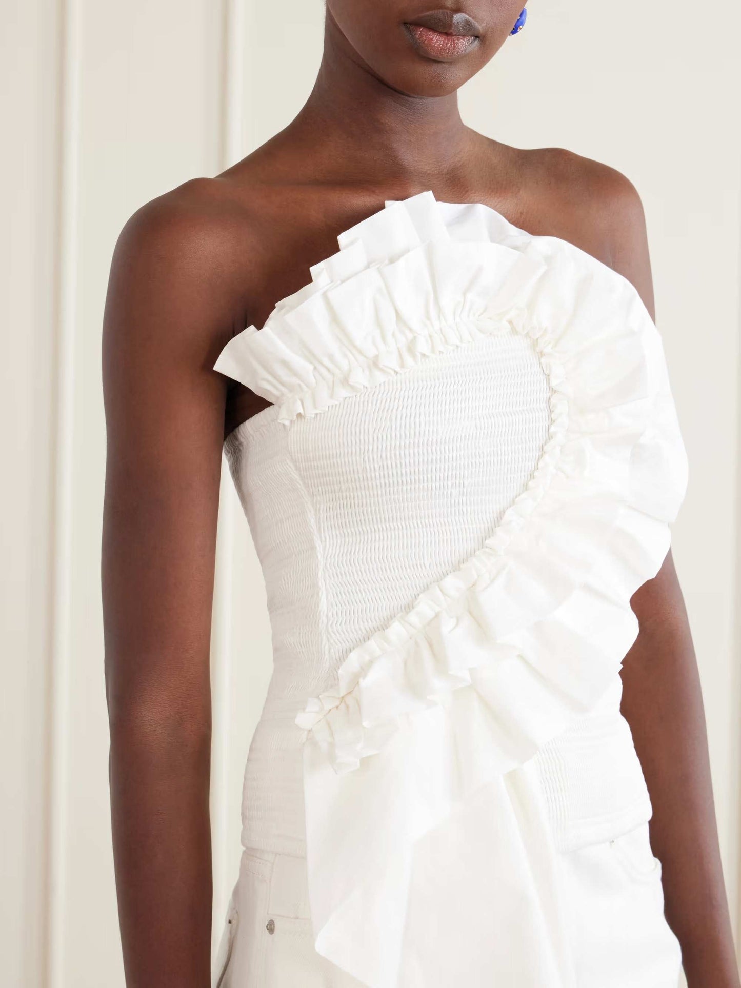 Exquise Ruffle Tube Top & Eyelet Wijde Broek Twee-delige Set