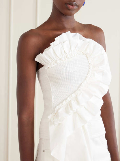 Exquise Ruffle Tube Top & Eyelet Wijde Broek Twee-delige Set
