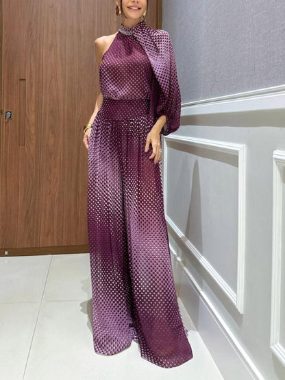 Elegante Gradient Polka Dot One-Shoulder Chiffon Twee-Delige Set