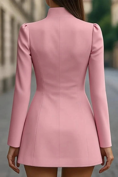Elegante Retro Hoge Hals Metaal Knop Feest Mini Jurk
