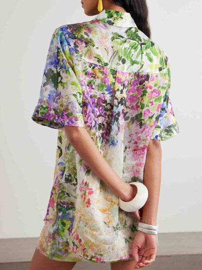 Elegante Bloemenprint Pailletten Top & Rok Twee-Stuk Set